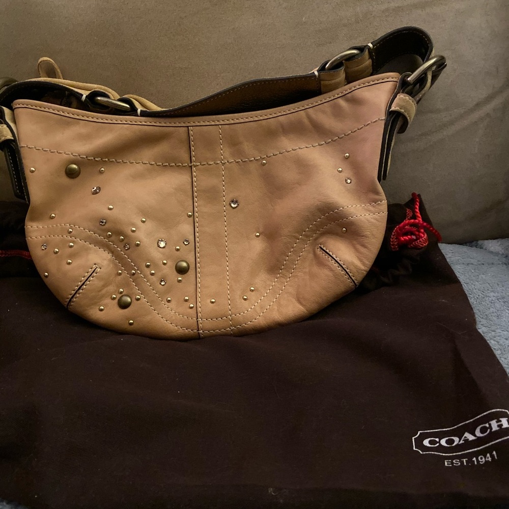 Coach Small Leather Hobo with Stud Detail